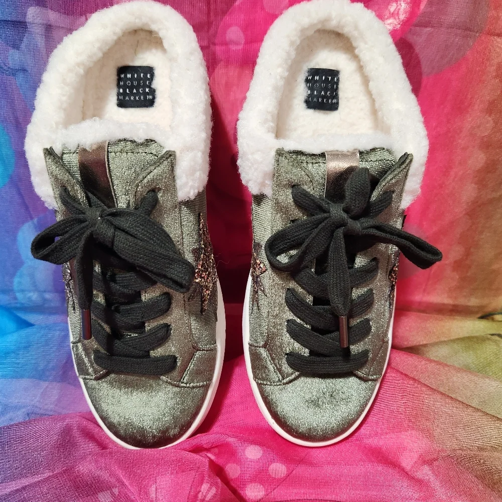 Women's Payton Olive green Velvet Sneakers with fur slip on - Picture 4 of 6